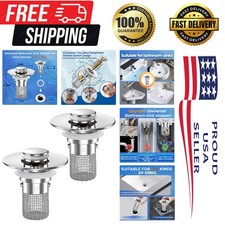 Bathroom Sink Drain Strainer,2PCS Pop-up Sink Drain Strainer with Removable S...