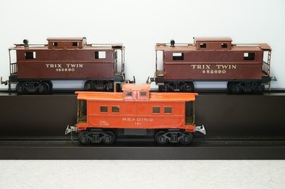Caboose/Guards Vans by Trix Twin (TTR) + 1 Unknown Brand. Early Trix Couplers