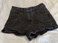 PacSun Mom Shorts Womens 28 High Rise Light Washed Black Denim Rolled Hem Summer