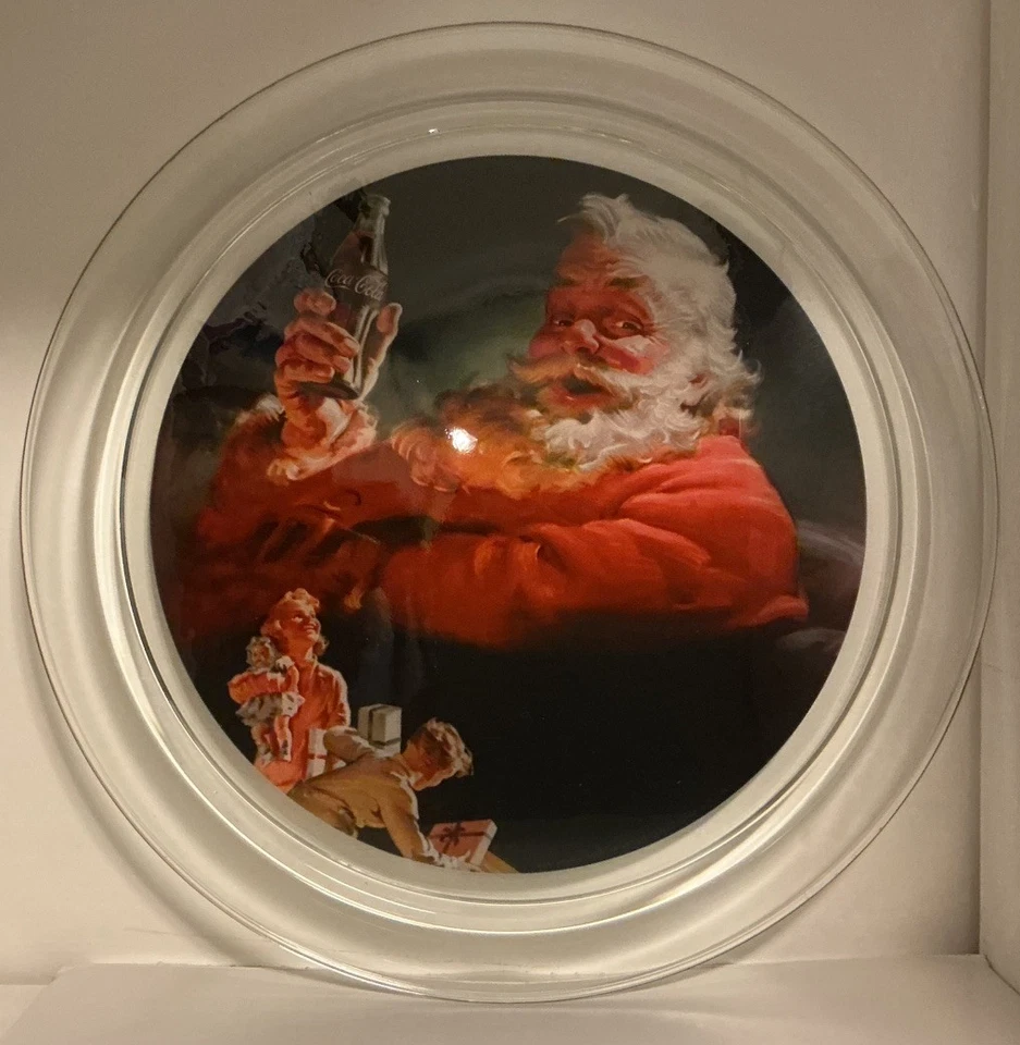 Coca Cola Glass Santa Claus Christmas Serving Platter 13" Coke Vintage 1993 - Image 2 of 4