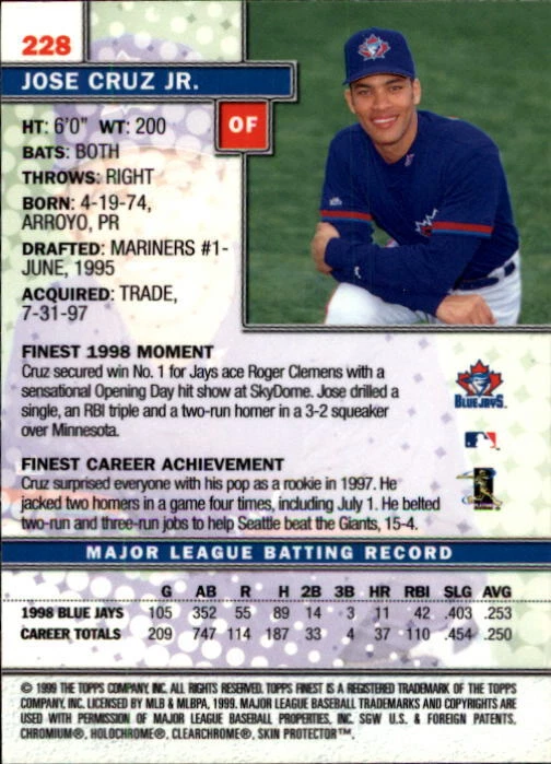 1999 Topps Finest Baseball #228 Jose Cruz Jr.