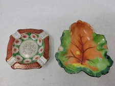 Vintage Lot of 2 Occupied Japan Ceramic Ashtray Tree/ Flowers Design RARE 
