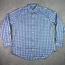 Peter Millar Size XL Mens Button Up Shirt Pocket Long Sleeve Blue Plaid Stretch