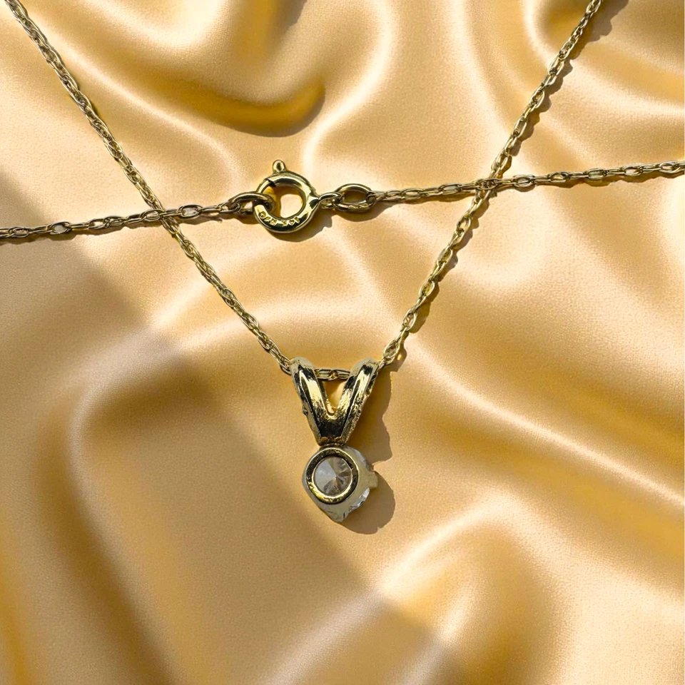 Oro 14k - Collar de diamantes naturales -18" - .25CT 1/4CT solitario regalo romántico -1g Foto 3 de 4