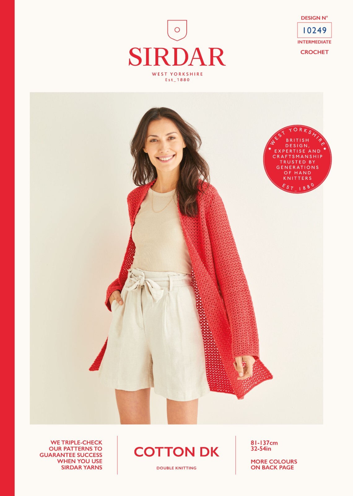 Sirdar Cotton DK Crochet Pattern - 10249 Ladies Long Cardigan