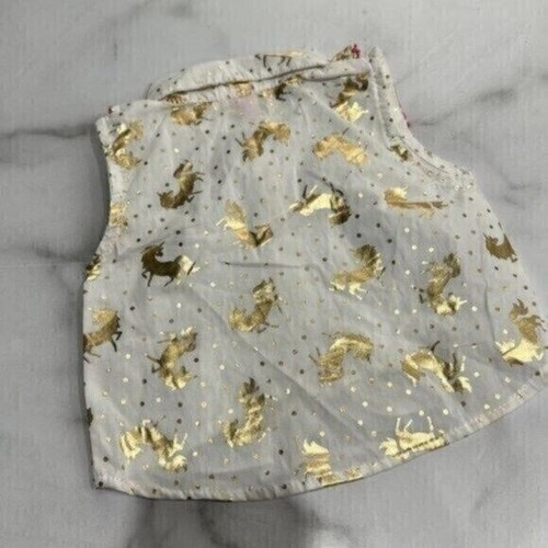 Penelope Mack Kid's Girl White Button Gold Ruffle Unicorn Top Size 18 Months - Picture 5 of 6