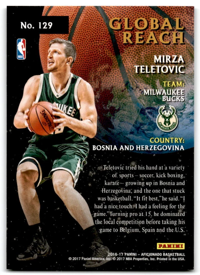 2016-17 Mirza Teletovic Panini Aficionado - Milwaukee Bucks - Image 2 of 2