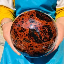 6.35LB Natural mahogany obsidian quartz ball carved crystal sphere reiki healing