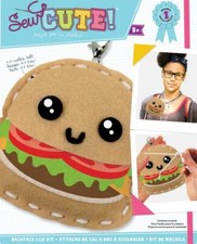 DIY Sew Cute Burger Fast Food Kids Beginner Felt Backpack Clip Sewing Kit