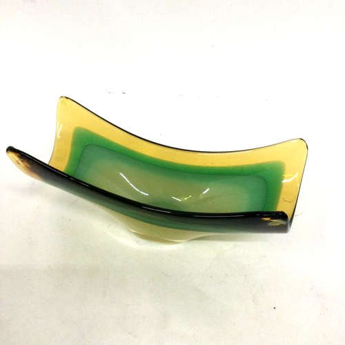 VTG Italian Murano Style Candy Dish Green Yellow Art Glass Sommerso Bowl - Picture 9 of 16