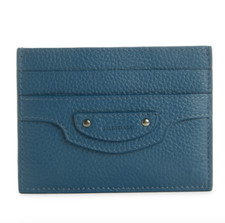 NWT 250 Balenciaga Neo Classic Leather Card Holder in Petrol Blue 