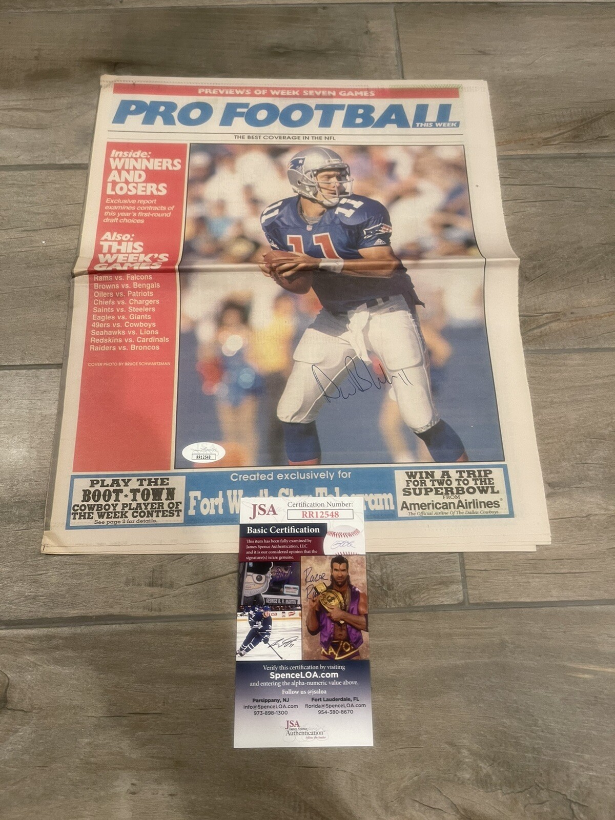 Drew Bledsoe Autographed Signed COLOR NEWSPAPER JSA COA PATRIOTS 