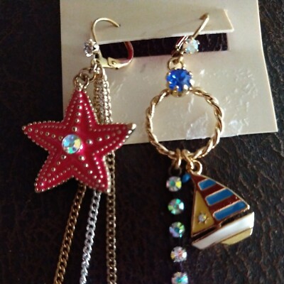 Betsey Johnson Crystal Glitter Fish Earrings - Multicolor Dangle Fashion Earrings For Women, US Seller