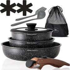10Piece Nonstick Hammered Granite Kitchen Cookware Cooking Pots Pans Set Black