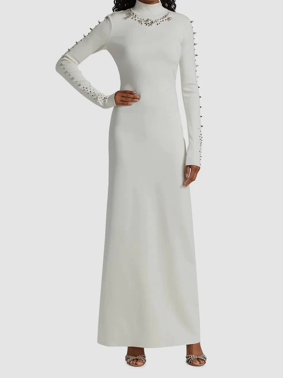 Abito abbellito Givenchy da donna con borchie e perline in avorio $4780 taglia large