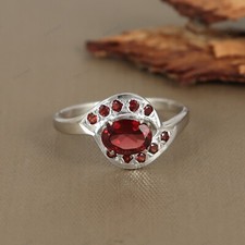 Garnet 925 Sterling Silver Red Gemstone Handmade Jewelry Ring Gift for Her