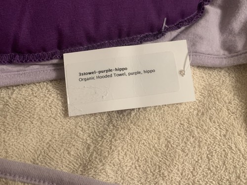 Smoochie Baby Purple Organic Cotton HIPPO Hooded Baby Towel NWT - Picture 2 of 4