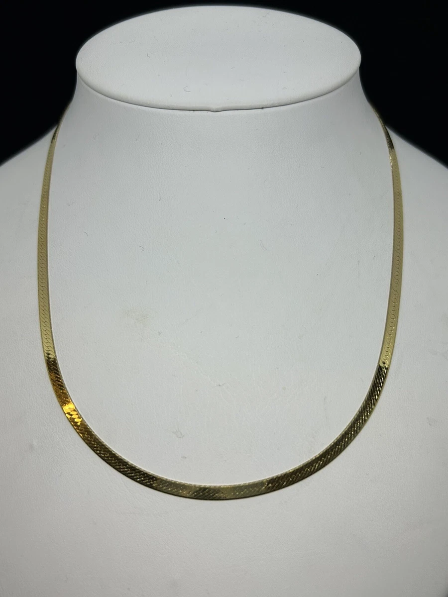Simple 14k Yellow Gold Herringbone Chain Necklace 4mm 18 7.45g