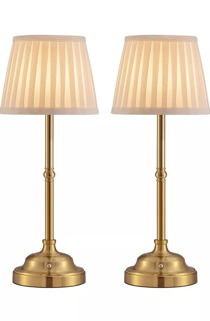 KDG Cordless LED Table Lamp Set of 2, Portables Fabric Shade Desk Lamps Bronze
