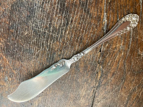 Antique Sterling WALLACE ROSE 1898 Offset Master Butter Knife No Mono FLORAL