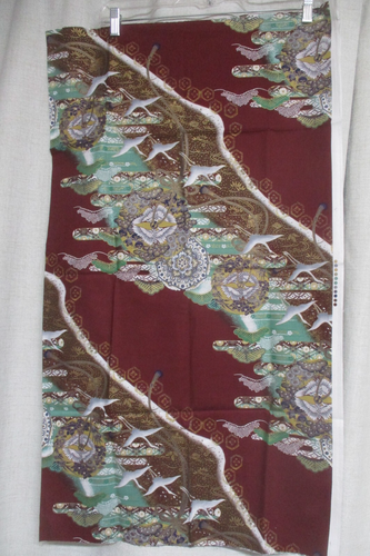 KONA BAY burgundy gold crane blossom asian fabric 42" X 37" quilting sewing