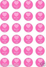 24x PRECUT RACE FOR LIFE/CANCER/PINK HEART RICE/WAFER PAPER CUP CAKE TOPPERS