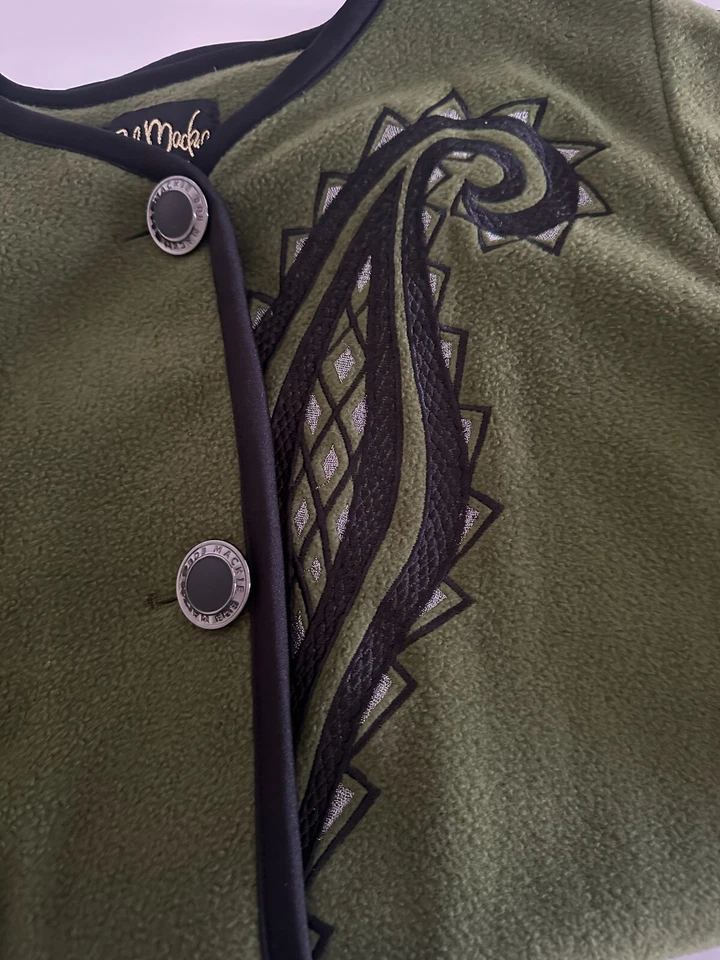 Chaqueta Bob Mackie Vintage Verde Polar Artística Bordada con Botones Borde Negro XL Foto 3 de 4