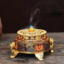 Incense Burner Incense Stick Holder Metal Tibetan Style Painte Enamel Zinc Alloy