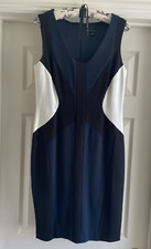 Ann Taylor Size 8 Dress Color Block Blue Black White Slimming EUC Sleeveless