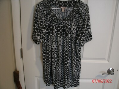 WHITE STAG Women's  SIZE XXL (20) Black & White Pull Over Top Blouse