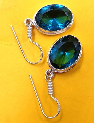 27.45 CT AA+ BEST QUALITY BLUE TOPAZ HANDMADE DROP DANGLE EARRINGS JEWELRY - Picture 2 of 7