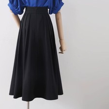 Wowen French Vintage Skirt Midi skirt Pleated skirt with Pocket Evening Dress