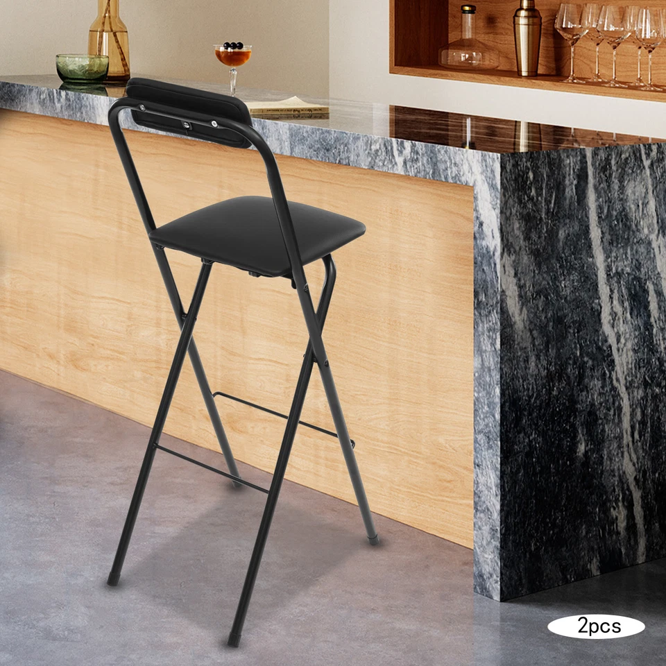 2Pcs Portable Folding Stool with Backrest Cafe Bar Chair Tall Foldable Chair New - Image 4 of 4