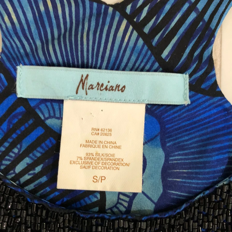 Marciano Women Silk Dress Size S Small Beaded Cut Out Back Blue Black - Image 2 of 4