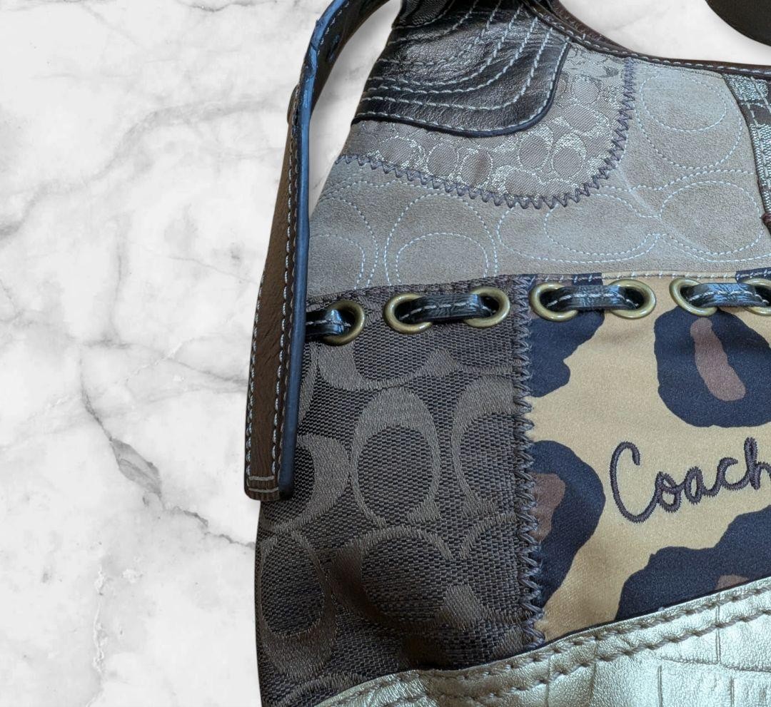 Coach Patchwork Leopard Print Leather Canvas Shou… - image 7