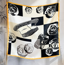 100 Mulberry Silk Shawl Square Wrap Scarf Black hat Print 65X65cm Neckerchief