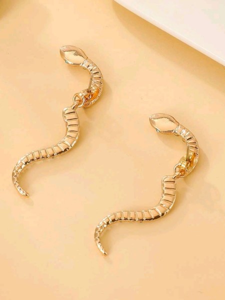 Alternate view of Gold Snake Earrings 18k Plated Yellow Studs Rhinestone Jackets