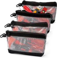 4 Pack Clear Tool Pouch, Small Tool Bag Organizer with Zipper, Waterproof Mesh T
