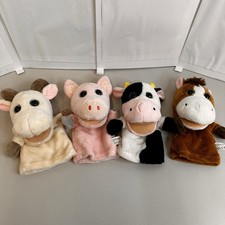 Lot of 4 Kelly Toy Hand Puppets 10" Plush Pink Pig Horse Cow Sheep Ram Big Eyes