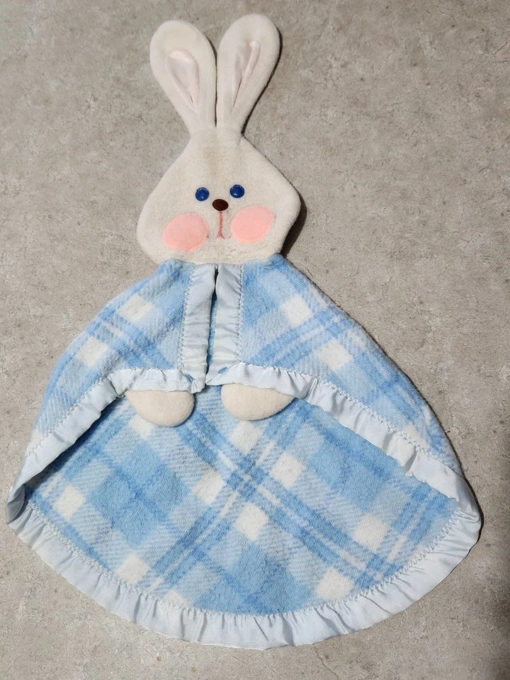 VINTAGE 1979 FISHER PRICE BLUE PLAID BUNNY RABBIT SECURITY BLANKET BABY - Изображение 2 из 4