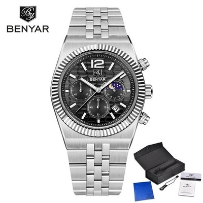 40MM BENYAR Luxury Quartz Watch Mens 30M Waterproof Stainless Steel Luminous NEW