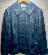 VTG Pendleton Wool Plaid Jacket Womens Black Watch Tartan Button Coat USA Made