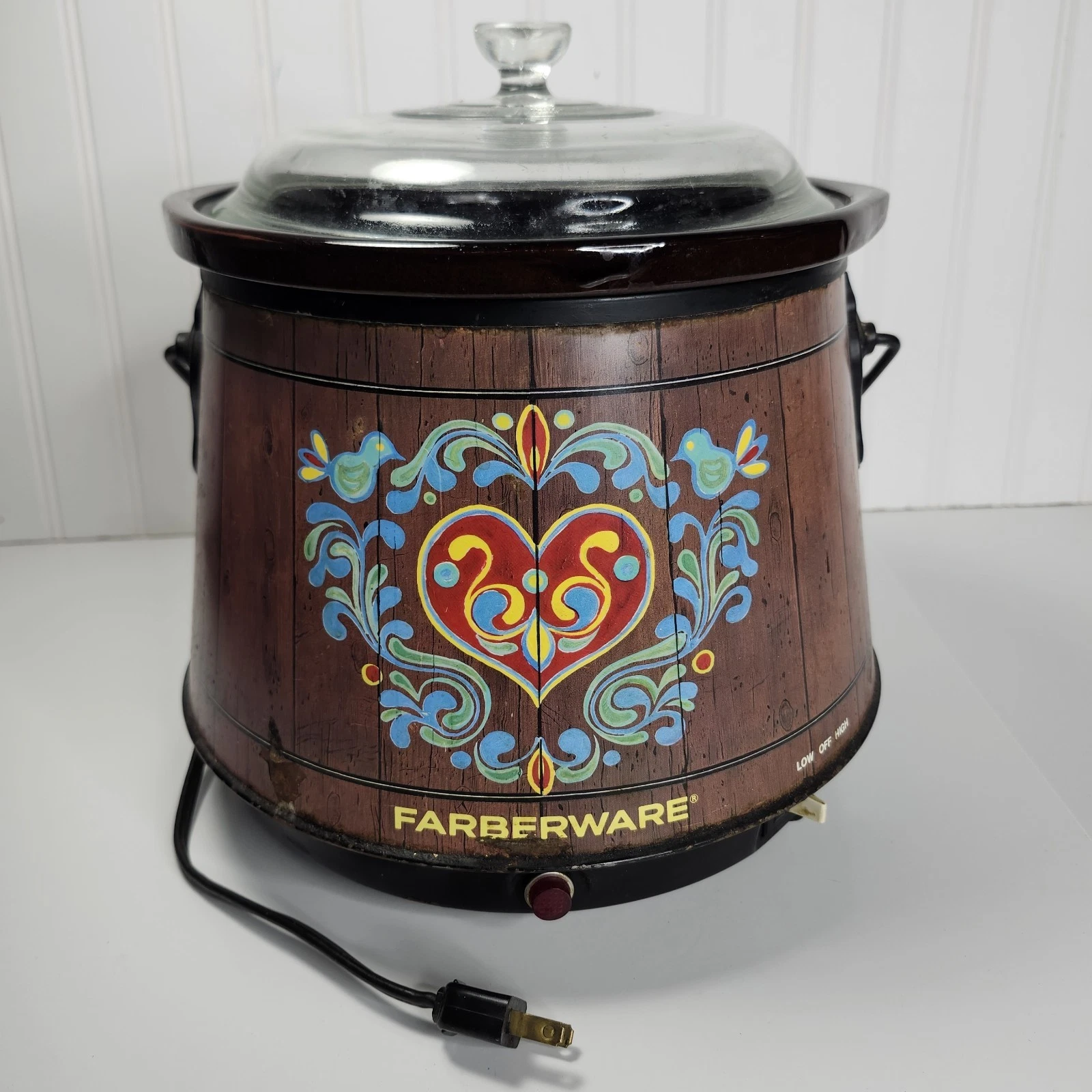 Vtg Farberware Country Crock Cooker Swedish Crockpot w/Metal Bail Handle Tested