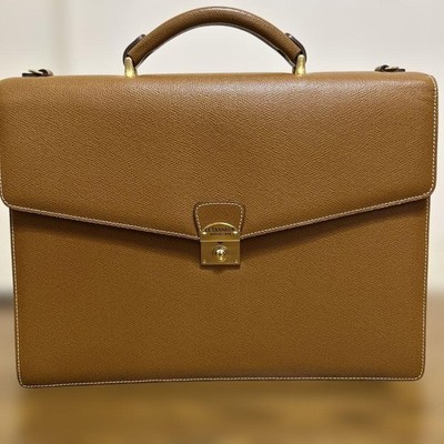 Le Tanneur Leather Business Bag Pen Mark & Zipper Wear Used Authentic