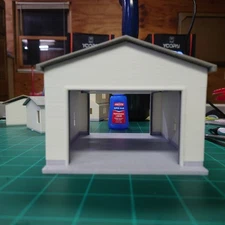 1:64 S Scale-Double Ended!-Tall 2 Car Garage w/Movable Door, Removable Roof