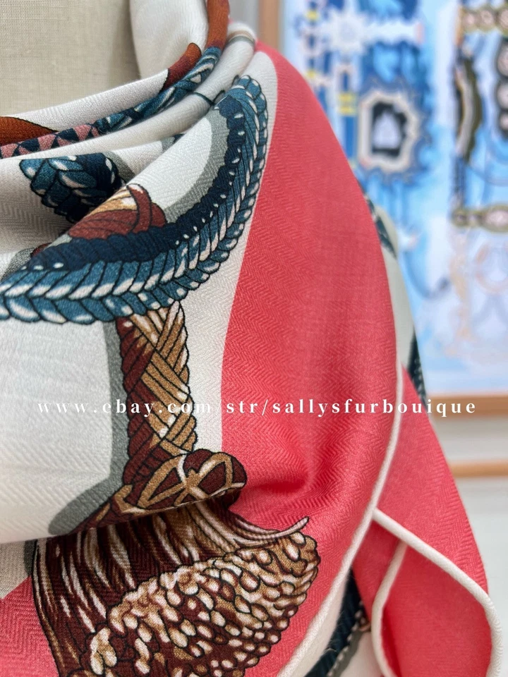 Sallys 70% Cashmere & 30% Silk Horse Tassel Print Double Face Scarf Shawl 53" - Image 4 of 4
