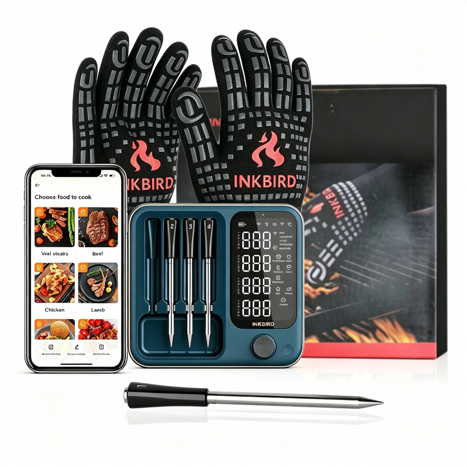 INKBIRD Cooking Meat Thermometer 4-Wireless Probe BBQ Gloves 28 Meat Menus Grill
Opens in a new wind