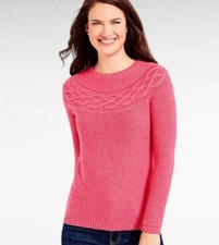 Talbots Women  s Pink Confetti Cable Knit Crewneck Sweater Size Large