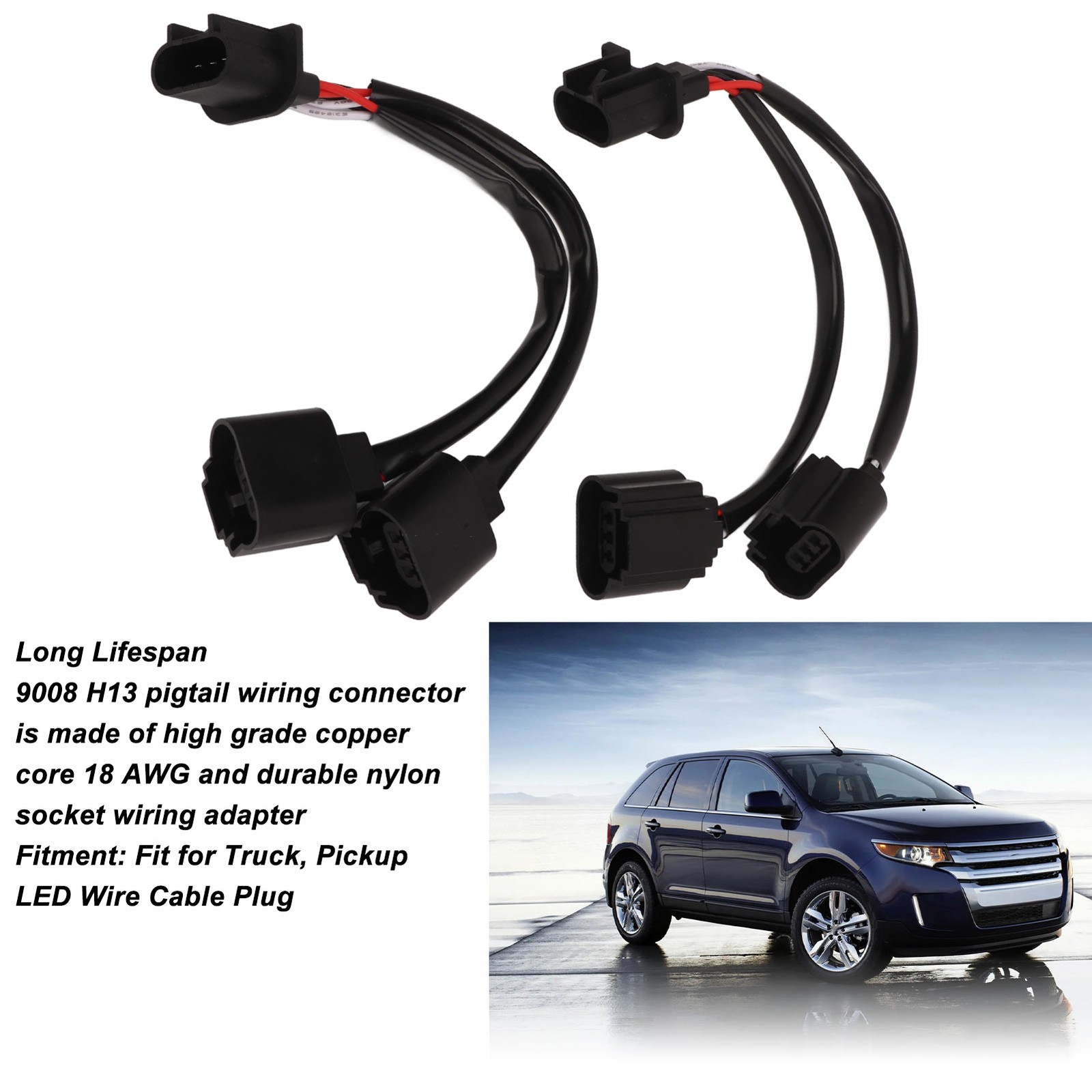 2Pcs 9008 H13 Pigtail Wiring Adapter Durable Easy Installation For Truck Pickup