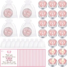 20 Sets Baby Shower Party Favors Pink Tea Lights Candles with Organza Bag